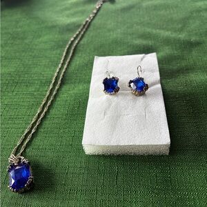 Beautiful Faux Sapphire Necklace Earring Set